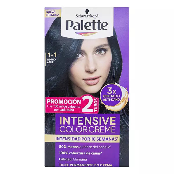 Tinte Palette Color Crema Kit 1-1 Negro Azul + Doble Tubo