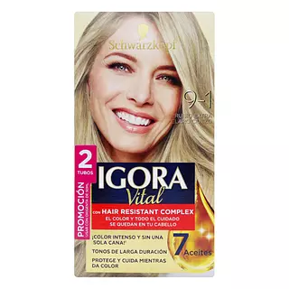 Tinte Igora Vital Kit 9-1 Rubio Extra Claro Cenizo