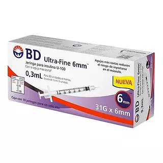 Jeringa Bd Insulina 0.3 Ml 31gr X 6 Mm