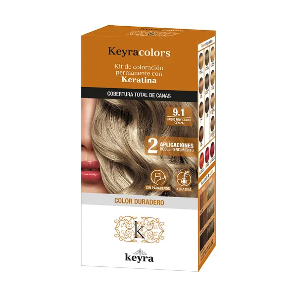 Tinte Keyra Kit 9.1 Rubio Muy Claro Cenizo