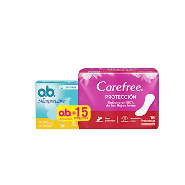 Tampones Ob Original Medio X 8 Und + Protectores Carefree 15